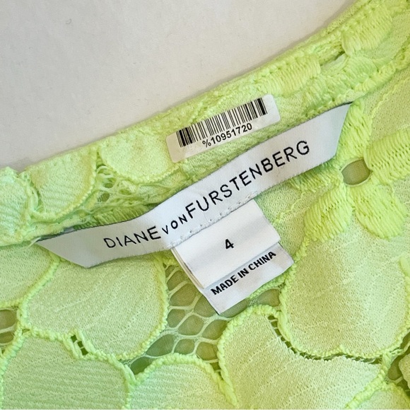 Diane Von Furstenberg Warner Flower Lace Dress Neon Green Silk Wool Mini Size 4 - Picture 10 of 15